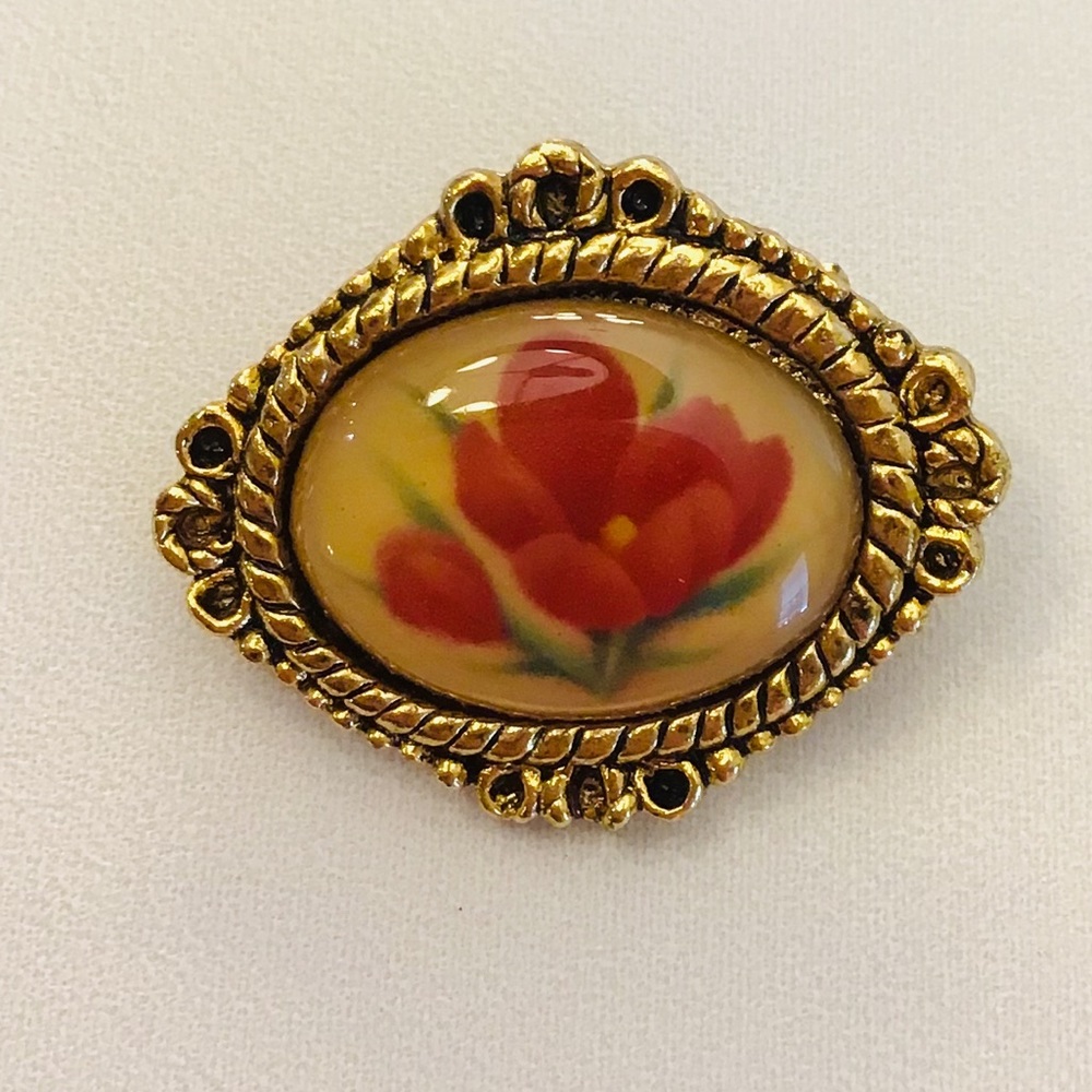 Estate Jewelry – Vintage CAMCO Red Flower Brooch